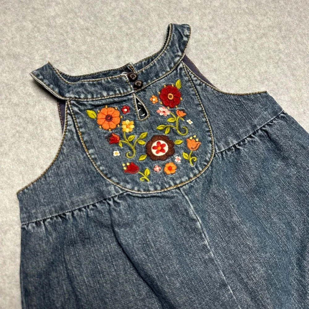 Gymboree Vintage Toddler Girls Denim Floral Harvest Overalls 2T 2006